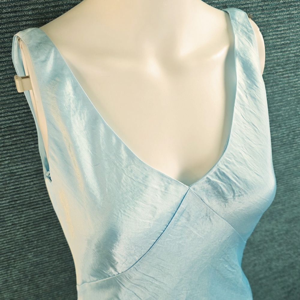 Vince V-neck Maxi Slip Dress Light Lagoon Beautiful Crinkle Satin Finish! - Picture 9 of 12